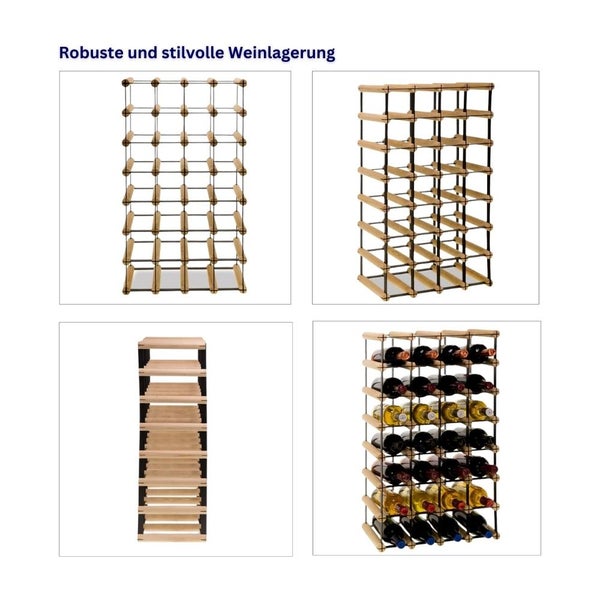 PROREGAL Modulares Weinregal Vinotega Mod Metal HxBxT 72,5 x 42,5 x 24,5 cm 4 x 7 Flaschen Massives Kiefernholz Natur