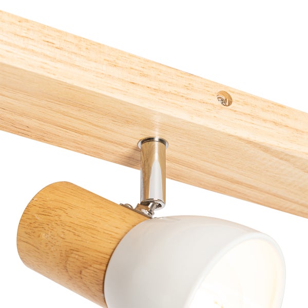 Deckenstrahler aus Holz mit schwenkbarem Kopf und Metallgelenk