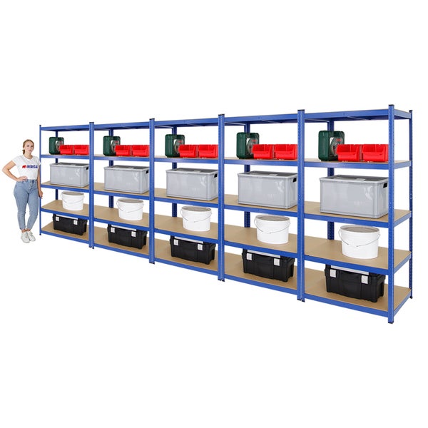 PROREGAL Mega Deal 5x Schwerlastregal Taurus HxBxT 180 x 90 x 60 cm Fachlast 175 kg Blau
