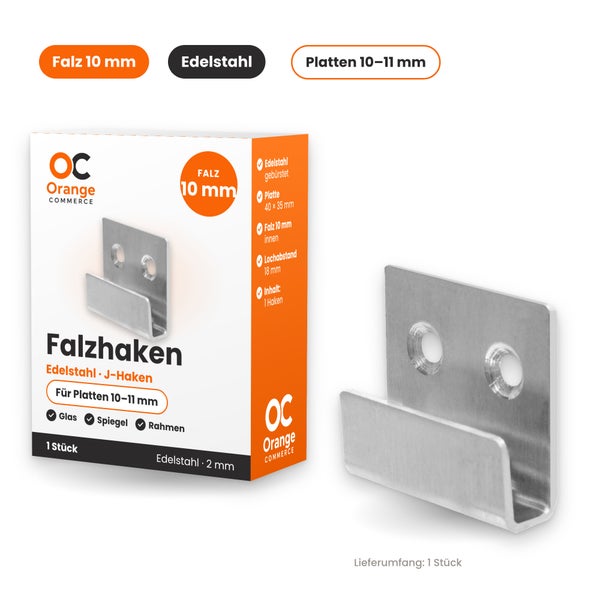 Edelstahl Falzhaken von Orange Commerce für Platten von 10 bis 11 Millimeter, für Glas, Spiegel oder Rahmen, inklusive 1 Stück