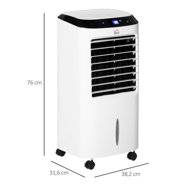 HOMCOM 4 in 1 Mobiler Luftkühler mit Luftbefeuchtung, Luftkühler, 8h Timer, 10L, Nutzungsraum 20㎡, 60W, 38,2 x 31,6 x 76 cm, ABS, Weiß+Schwarz