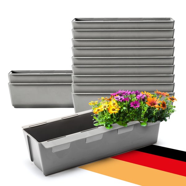 BigDean 12er Set Paletten Blumenkästen - Einsatz - mit Hängesystem zum Einhängen - 37cm beton-grau - Pflanzkasten für Europalette Balkonkasten Blumentopf - aus recyceltem PP-Kunststoff