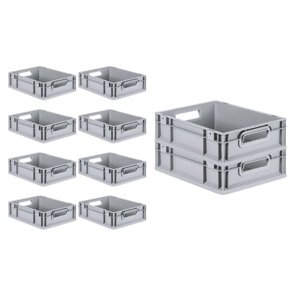 PROREGAL SuperSparSet 10x Eurobox NextGen Grip mit Scharnierdeckel und Schwarzen Schiebeschnappverschlüssen HxBxT 12 x 30 x 40 cm 11 Liter Griffe