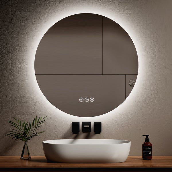 EMKE Badspiegel mit Beleuchtung LED-Spiegel mit Touchschalter,  rund, Anti-Beschlag, 3 dimmbare Lichtfarben, ф80cm