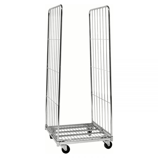 Rollbehälter aus Metall mit Gitterstruktur und Rollen