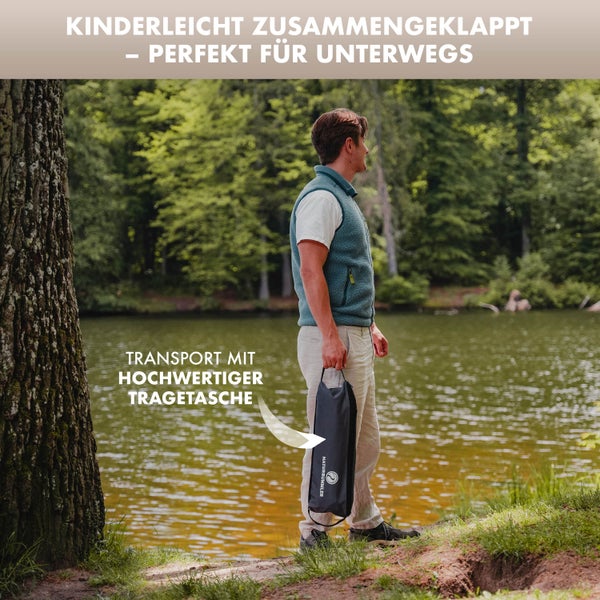 NATURBUMMLER® Kompakter und leichter Campingstuhl [Cloud Light+] mit atmungsaktivem Netzgewebe & hoher Rückenlehne – 100 kg belastbar – Bequemer Campingsessel für Garten, Camping, Angeln & Out