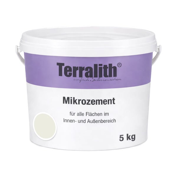 Terralith Mikrozement, 5 Kilogramm Eimer, für innen und außen, geeignet für alle Flächen.