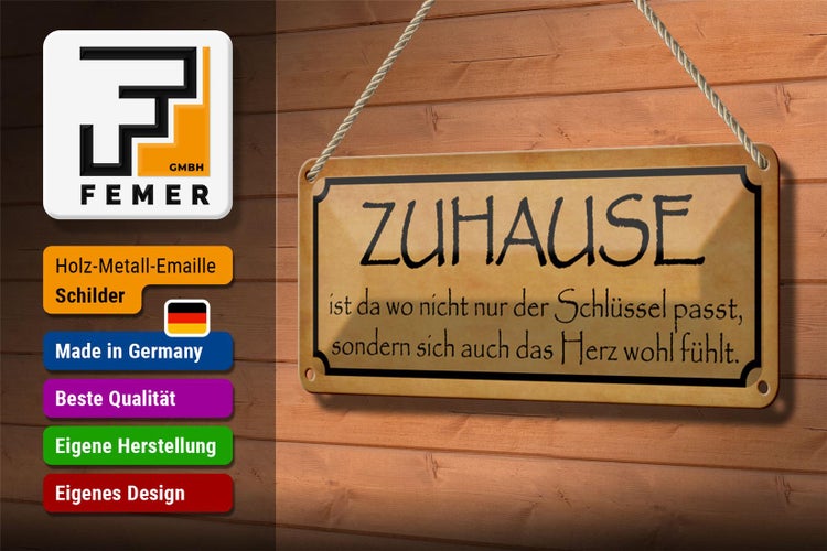 Blechschild Spruch 27x10cm Zuhause wo das Herz wohl fühlt Dekoration