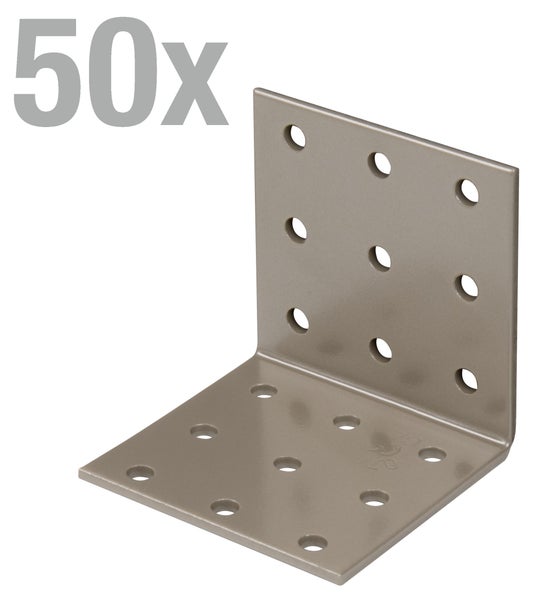 Set aus 50 Metall Lochplattenwinkeln zur stabilen Verbindung von Holzelementen
