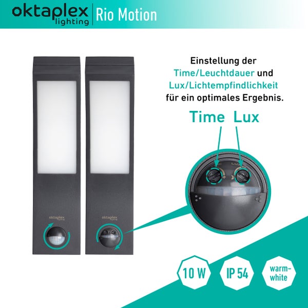 Rio Außenlampe mit Bewegungsmelder IP54 Außenwandleuchte 3000K warmweiß 750lm 10W Wandlampe 230V anthrazit