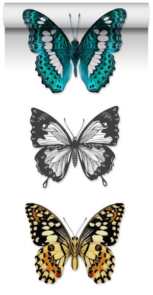 ESTAhome XXL-Vliestapete Schmetterlinge Türkis, Schwarz und Weiß - 50 x 900 cm - 158507
