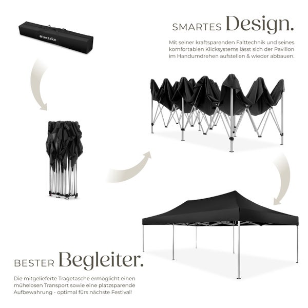 Pavillon tectake Viola inklusive Spannseile, Heringe und Tragetasche mit Aluminiumgestell schwarz