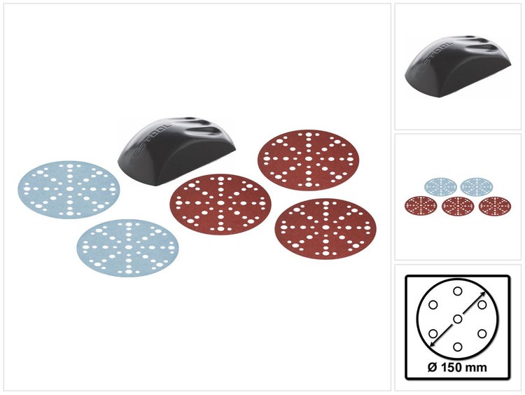 Festool HSK-D 150 W Schleifklotz Weich 150 mm ( 495965 ) + 350x Schleifscheiben P60 / P100 / P120 / P180 / P240