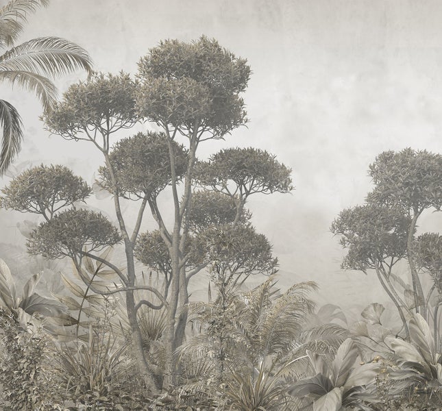 Fototapete mit Dschungelmotiv und verschiedenen Pflanzen