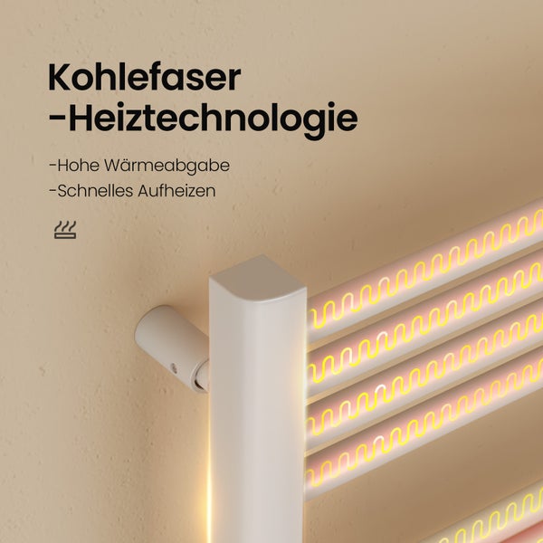 EMKE Elektrischer Handtuchheizkörper 960x540 mm, 500W Badheizkörper, LED-Digitalanzeige mit Thermostat, 7 Heizmodi, Timer, Infrarotsensor, Weiß, für Bad