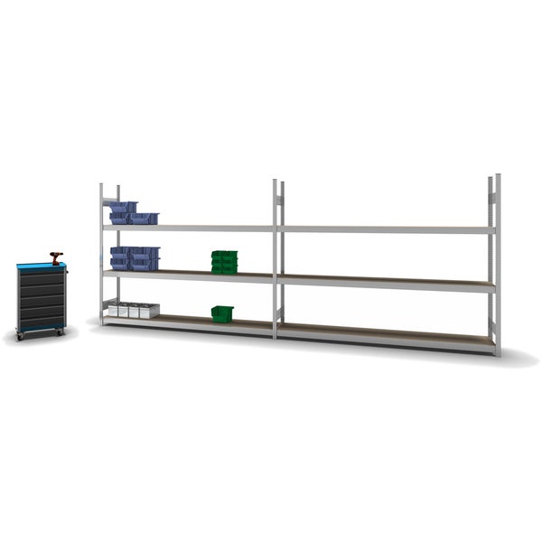 PROREGAL Weitspannregal Stecksystem T-Profil Grundregal HxBxT 200x250x40 cm 3 Ebenen Spanplatten Fachboden Fachlast 350 kg Verzinkt