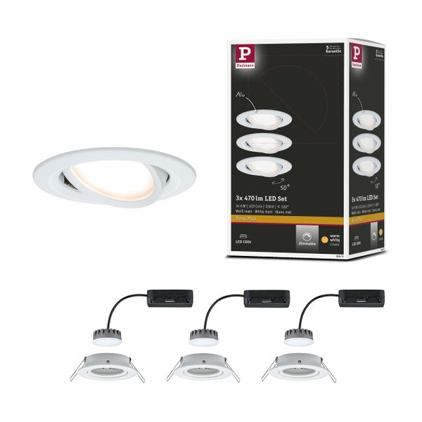 LED Einbauleuchte Nova Plus Coin Basisset schwenkbar rund 84mm 50° Coin 3x6W 3x470lm 230V dimmbar 2700K Weiß matt
