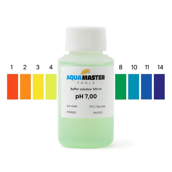 Aquamaster Tools Pufferlösung pH 7,00 zur Kalibrierung von Messgeräten, 100 Milliliter in einer Kunststoffflasche.