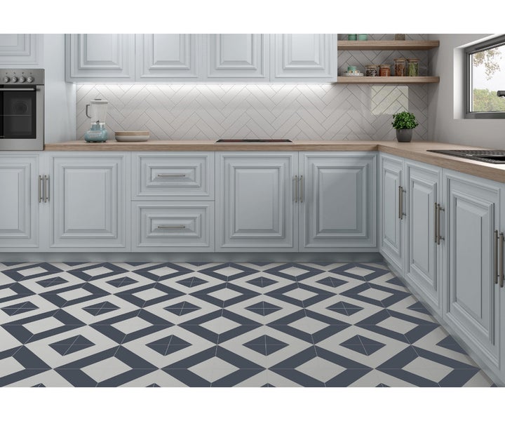 Feinsteinzeug Wand- und Bodenfliese Zebra Navy 22,3 x 22,3 x 0,95 cm glasiert matt Rundkante