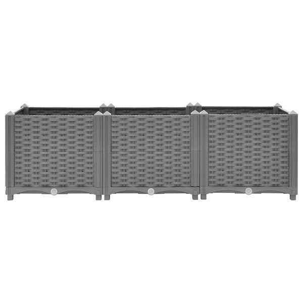 Dreiteiliges Hochbeet aus Kunststoff in Rattan-Optik für Garten und Balkon.