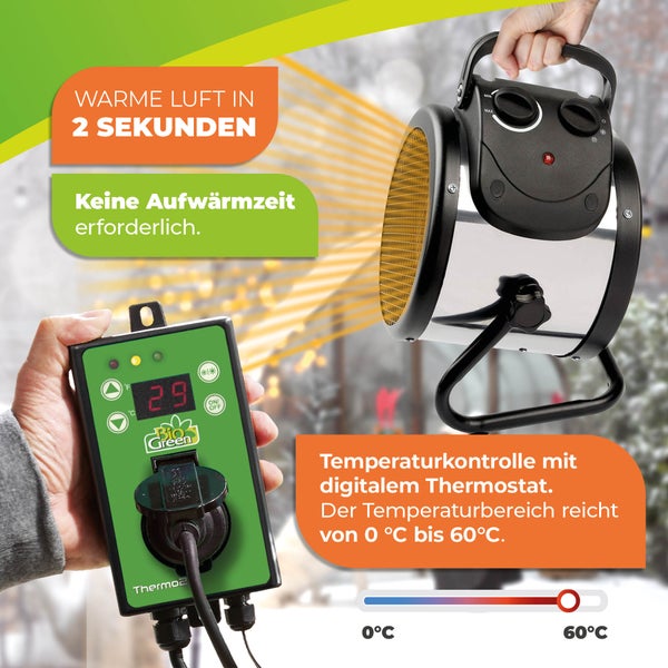 Gewächshausheizung & Lüfter PALMA TWIN mit digitalem Thermostat
