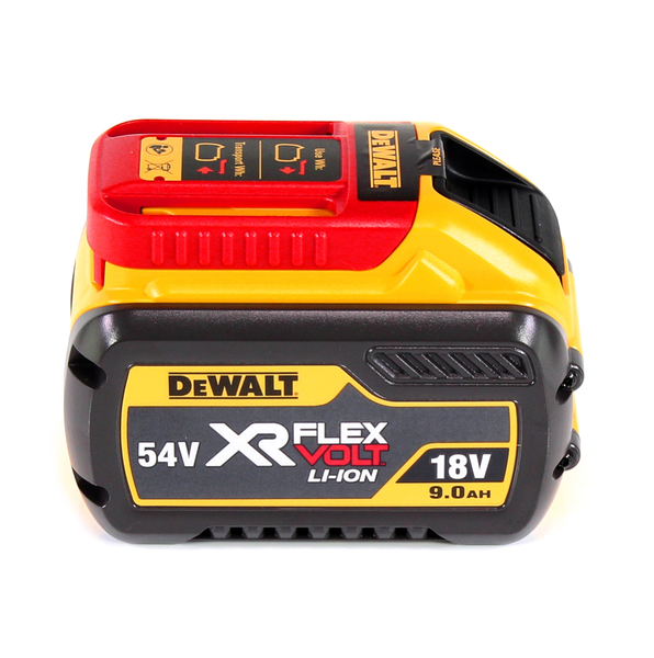 DeWalt XR FLEXVOLT Lithium-Ionen Akku 54 Volt beziehungsweise 18 Volt mit 9,0 Amperestunden Kapazität.