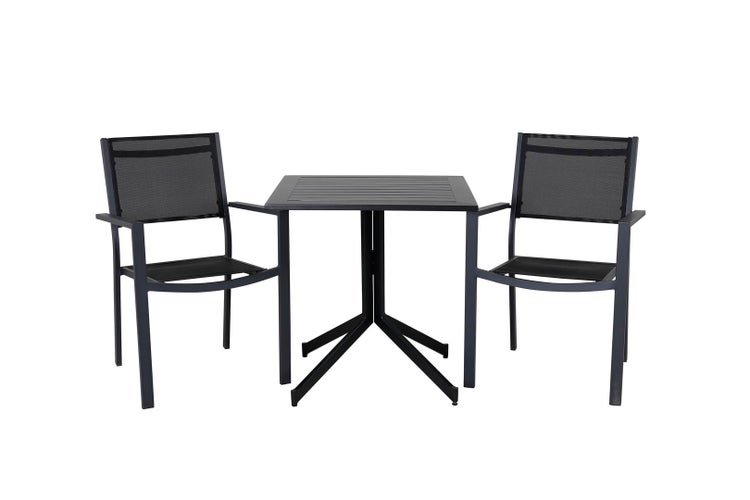 Way Gartenset Tisch 70x70cm, 2 Stühle Copacabana, schwarz,schwarz. 70 X 72 X 70 cm