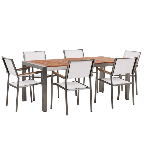 Gartenmöbel Set 6-Sitzer GROSSETO Eukalyptusholz Braun / Weiß
