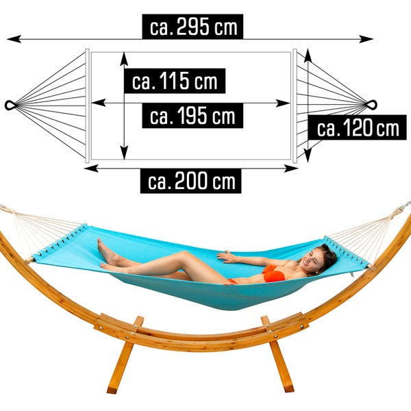 AMANKA XXL Hängematte mit Gestell - 325 cm Hängemattengestell Outdoor Holz - Hängematte Blau Outdoor Stabhängematte mit Gestell -  Hängematte für 2 - Hängematten Ständer Holz Hängematte Zwei Personen