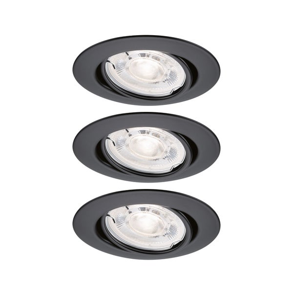 Dreier Set LED-Einbaustrahler, rund, schwenkbar, schwarz.