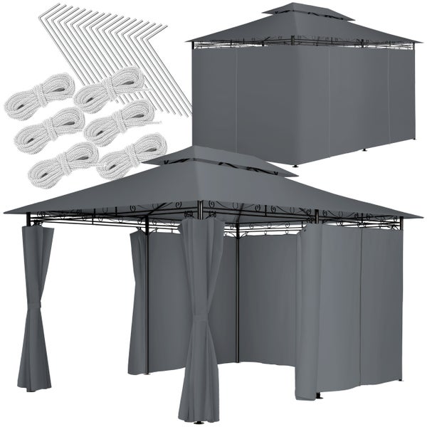 Gartenpavillon tectake Emine inklusive Spannseilen und Heringen 4 x 3 m anthrazit