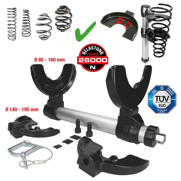 Federspanner Set mit einer maximalen Belastung von 26000 Newton und TÜV Süd Zertifikat