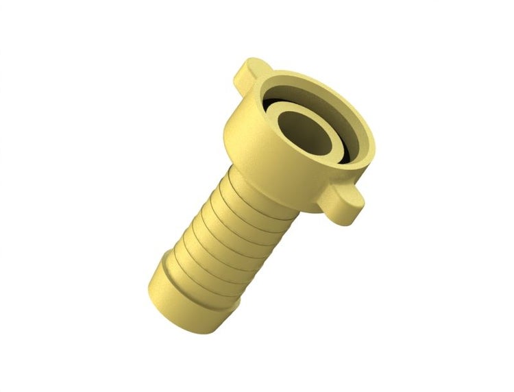 Schlauchkupplung aus Messing mit Schlauchtülle und Klauenkupplung.