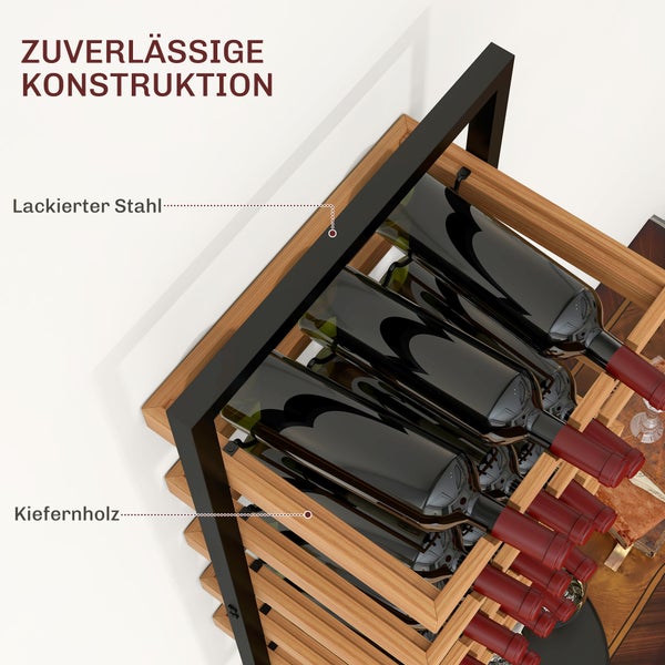 HOMCOM Weinregal Wand Flaschenregal für 15 Flaschen mit 5 Ebenen, Glashaltern Flaschenhalter für Küche, Bar, Esszimmer, Holz Braun