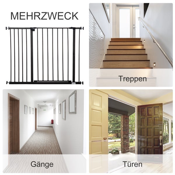 PawHut Türschutzgitter, Treppenschutzgitter ohne Bohren, Hunde Absperrgitter, Schutzgitter für Haustier, Hundegitter, Klemmbefestigung, Stahl, Schwarz, 76-107 x 76 cm