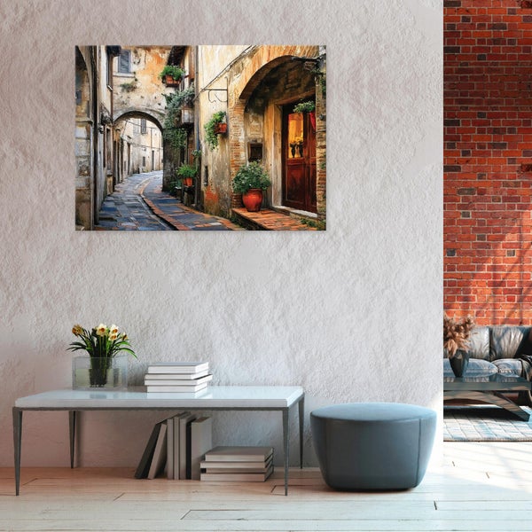 Leinwand Bilder Gasse Stadt Leinwandbild Wandbild Wohnzimmer 120X80 cm