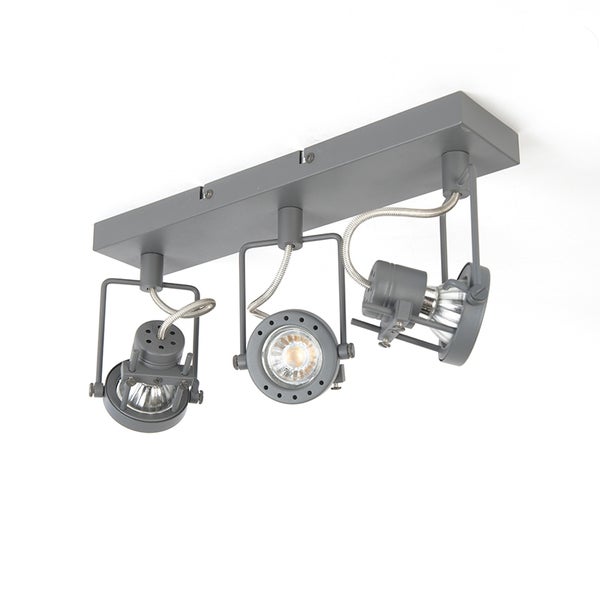 Graue Deckenleuchte mit drei Strahlern zur individuellen Ausrichtung des Lichts