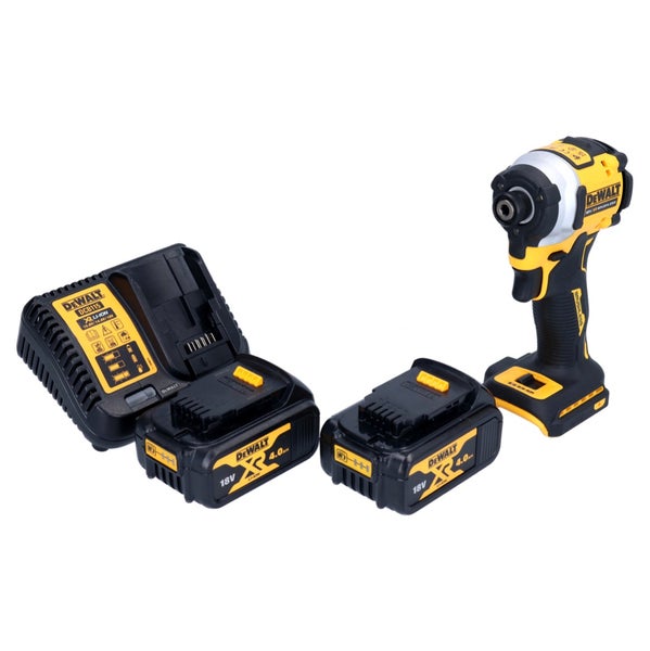 DeWalt Akku Schlagschrauber Set bürstenlos mit zwei 18 Volt Lithium Ionen Akkus 4.0 Amperestunden und Ladegerät