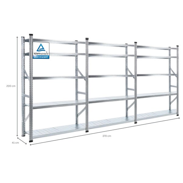 PROREGAL Fachbodenregal Stecksystem Proximo Komplettregal HxBxT 200 x 360 x 40 cm 5 Ebenen Fachlast 200 kg Beidseitig Nutzbar Verzinkt