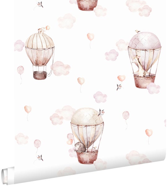 ESTAhome Tapete Luftballons Hellrosa und Beige - 50 x 900 cm - 131091