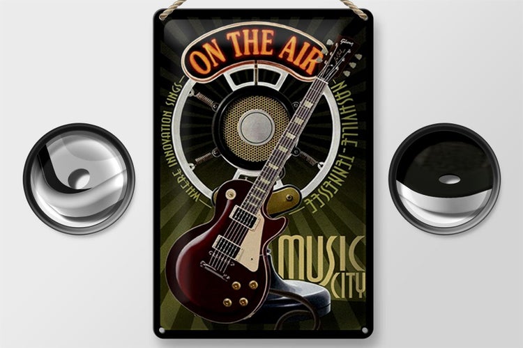 Blechschild Spruch 20x30cm Music city on the Air Gitarre