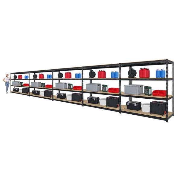 PROREGAL Mega Deal 5x Profi Schwerlastregal Bison HxBxT 200 x 200 x 60 cm 4 Fachböden Fachlast 600 kg Schwarz