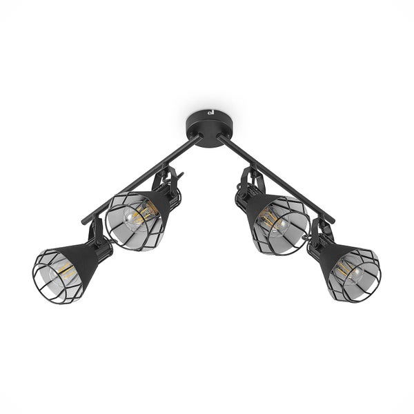 Deckenleuchte mit vier Strahlern und Metallkäfigen