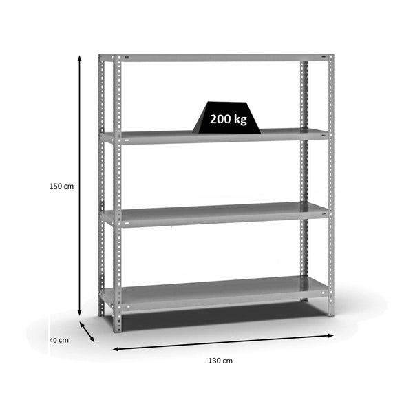 PROREGAL Fachbodenregal Schraubsystem Medium-Duty Grundregal HxBxT 150 x 130 x 40 cm 4 Ebenen Fachlast 200 kg Beidseitig Nutzbar Verzinkt