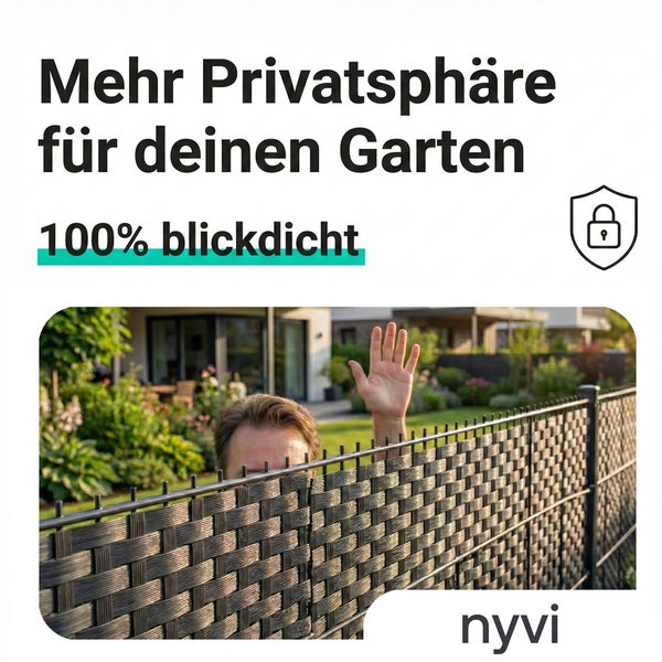 Sichtschutzstreifen für den Gartenzaun mit hundert Prozent Blickdichte für mehr Privatsphäre im Garten von der Marke Nyvi