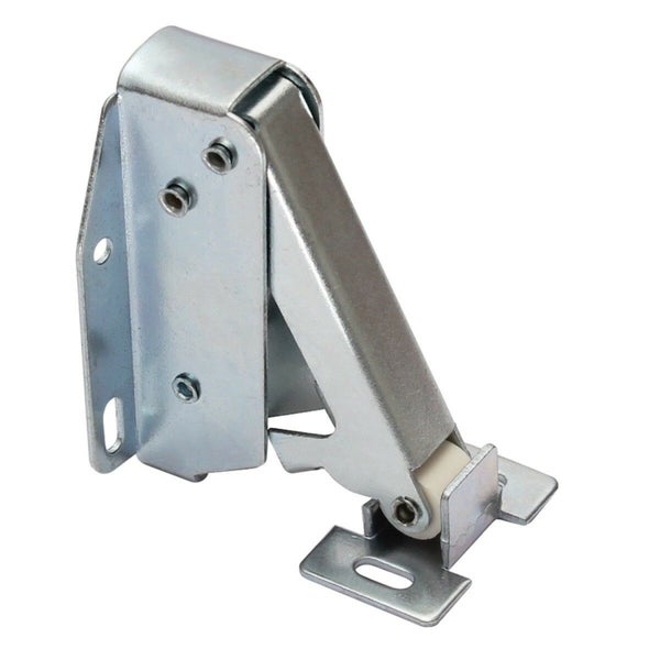 Ein verzinkter Truhenverschluss mit Rolle für den Möbelbau oder zur Befestigung von Deckeln.
