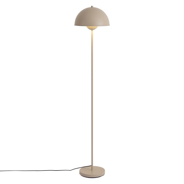 Moderne Stehlampe mit halbkugelförmigem Lampenschirm auf schlankem Standfuß