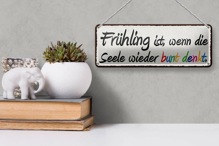 Blechschild Spruch 27x10cm Frühling wenn Seele bunt denkt Dekoration