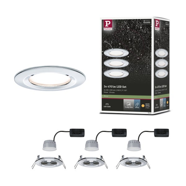 LED Einbauleuchte Base mit 3-Stufen-Dimmfunktion über den Lichtschalter, schwenkbaren Spots und warmweißem Licht.