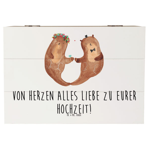 Mr. & Mrs. Panda 22 x 15 cm Holzkiste Hochzeit Otter - Weiß